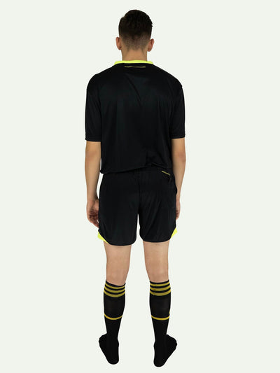 Bundle 2x Qualle Schiedsrichter Trikot-Set (Trikot, Hose, Stutzen) Schiedsrichter=Mensch unisex (Kinder, Frauen und Herren) - schwarz gelb und weiß- schwarz