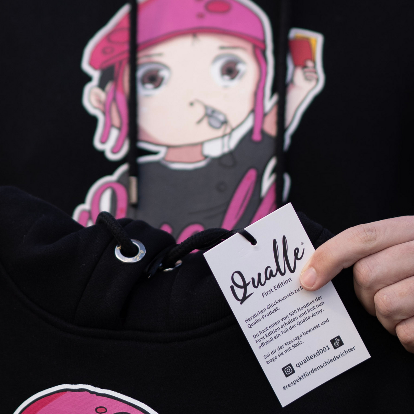 Qualle Hoodie "First Edition" Baumwolle unisex (Kinder, Frauen und Herren) - schwarz grau